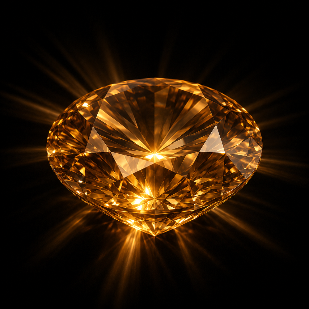 A cut gemstone with rays of light — energy level